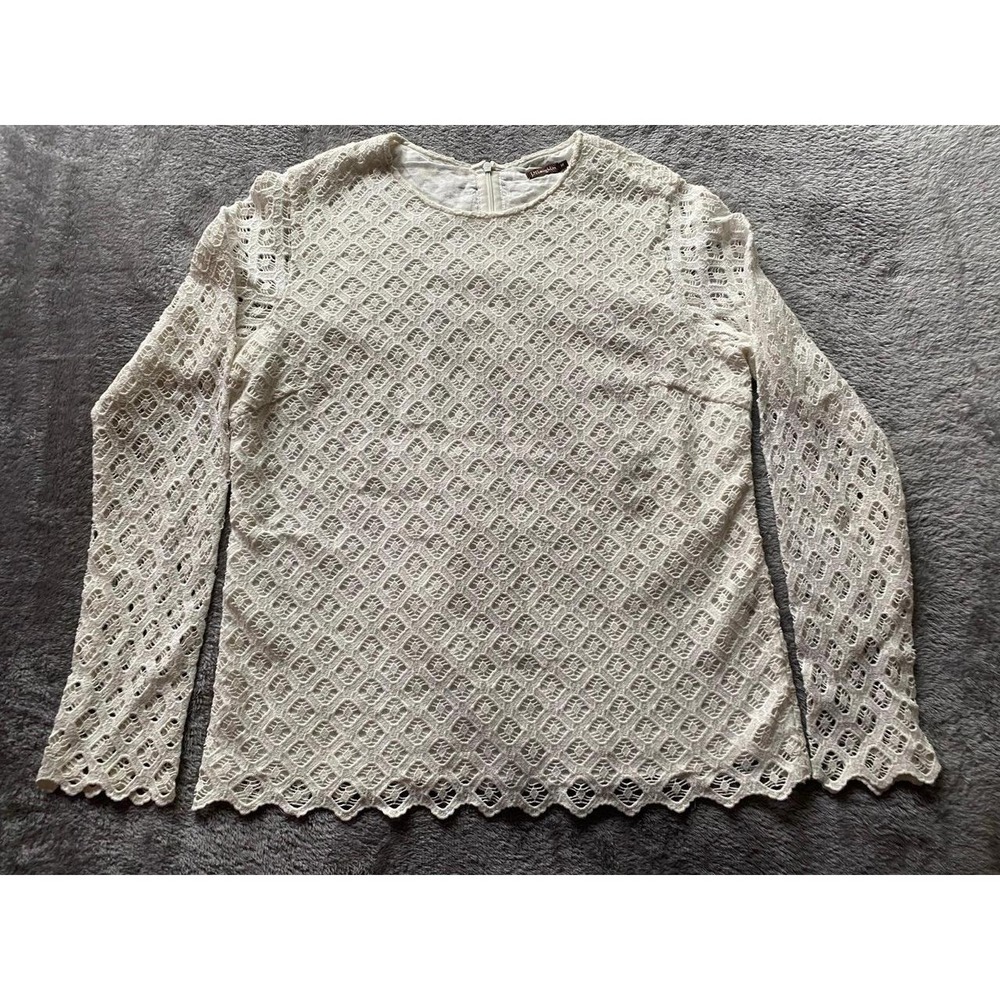 J McLaughlin Top Lisa Diamond Lacey Crochet Eyelet Long SleeveBack Zip s47